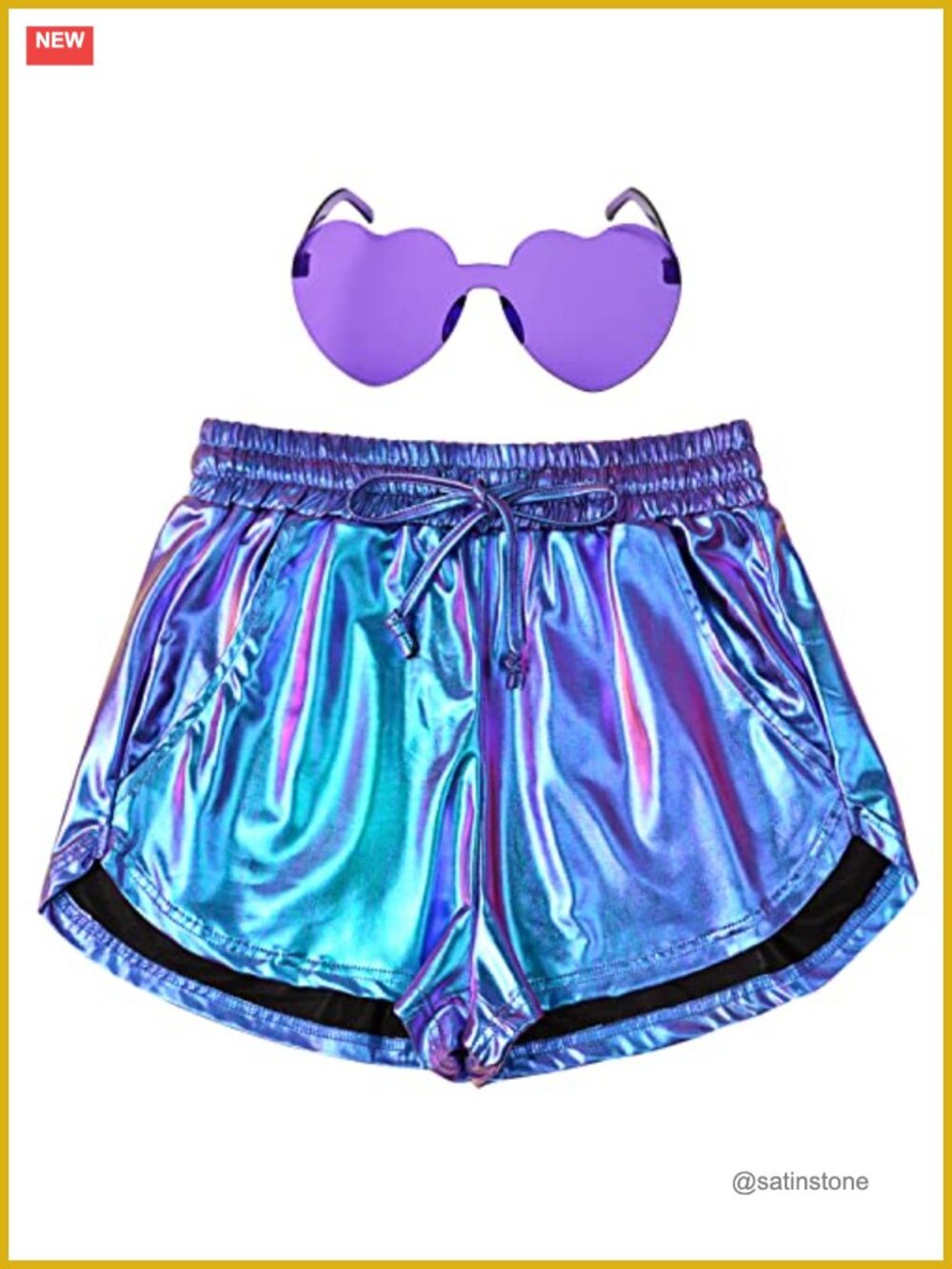 Women's Metallic Shiny Shorts Sparkly Dolphin Hem High Rise Rave Festival